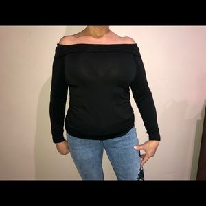 OVER THE SHOULDER LONG SLEEVE BLACK SHIRT